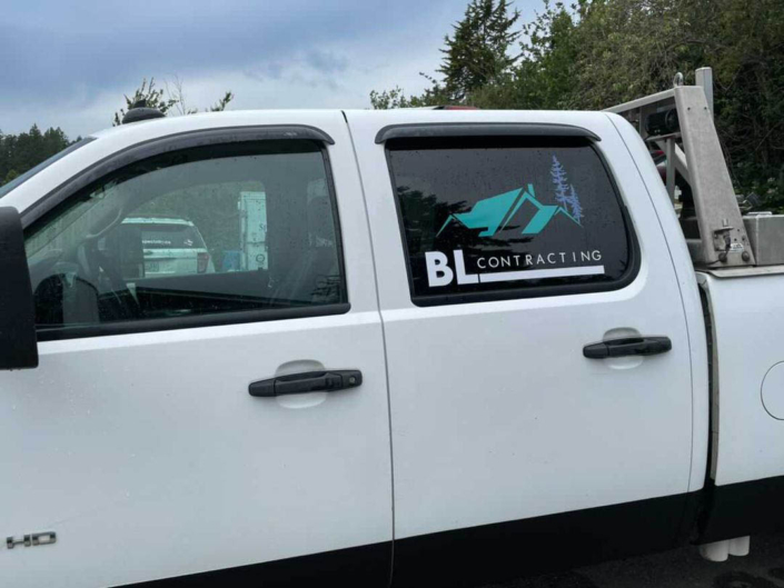 BL contracting window decal on truck