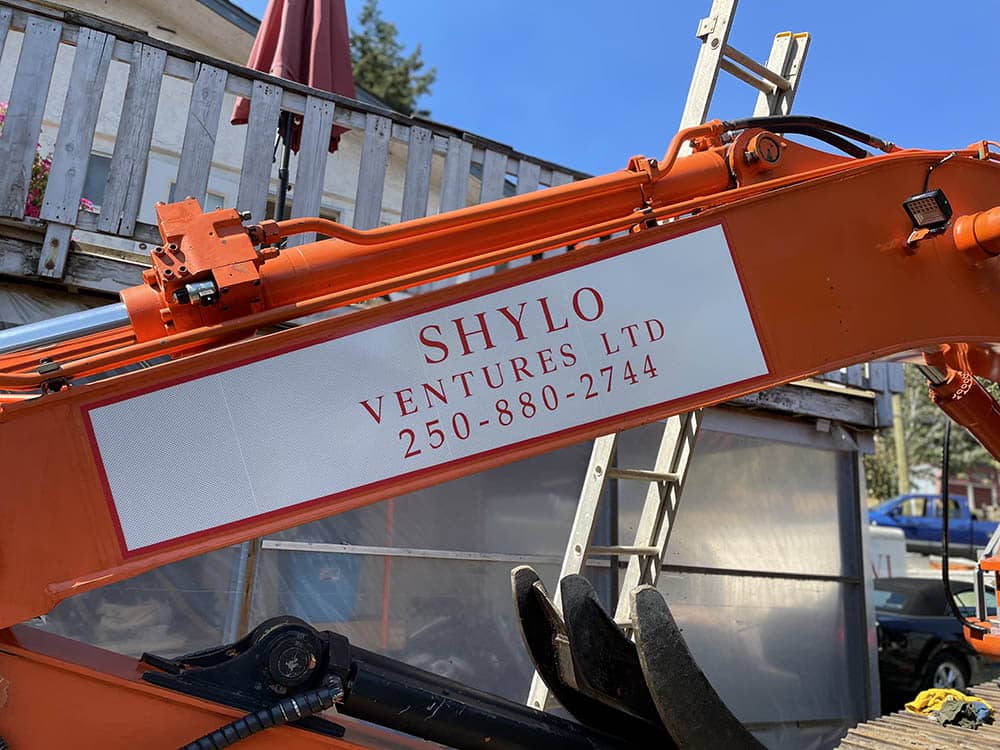 Vinyl decal on side of construction crane