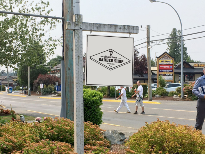 Saanichton barbershop hanging sign